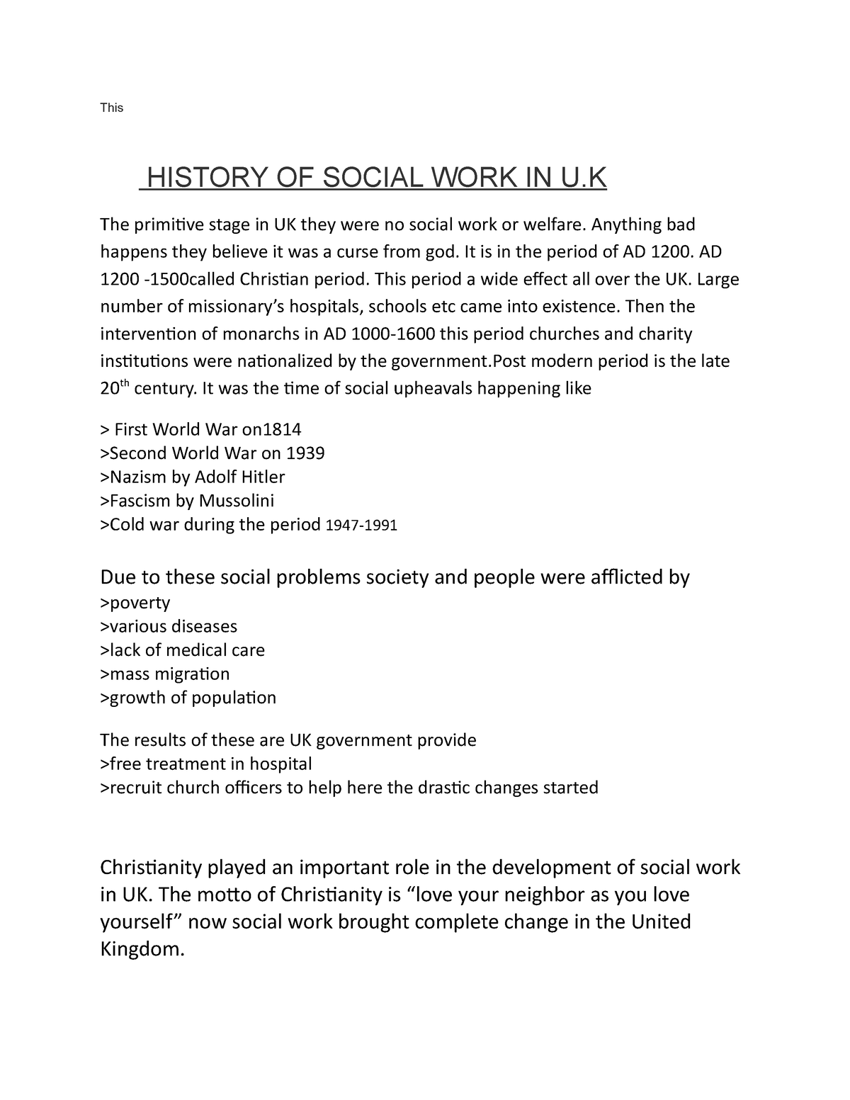 history of social work in uk essay