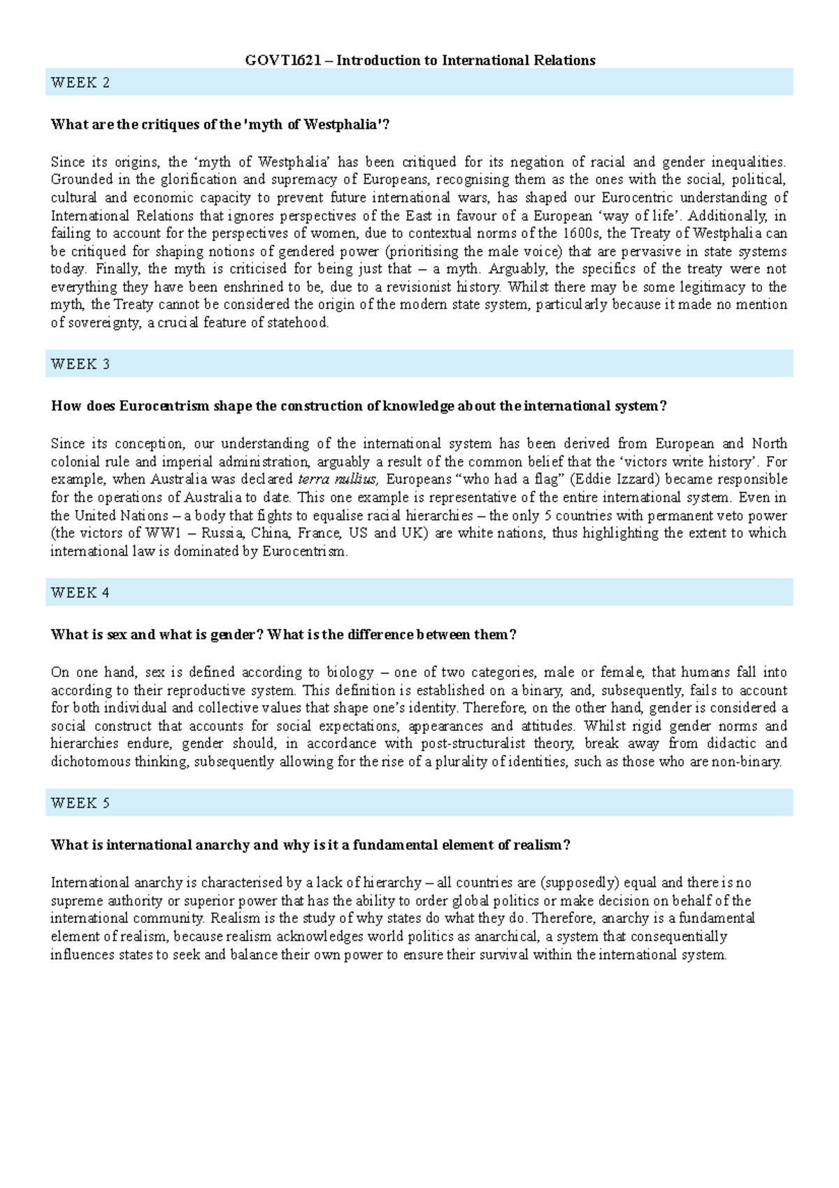 GOVT1621 discussion posts - GOVT1621 – Introduction to International ...
