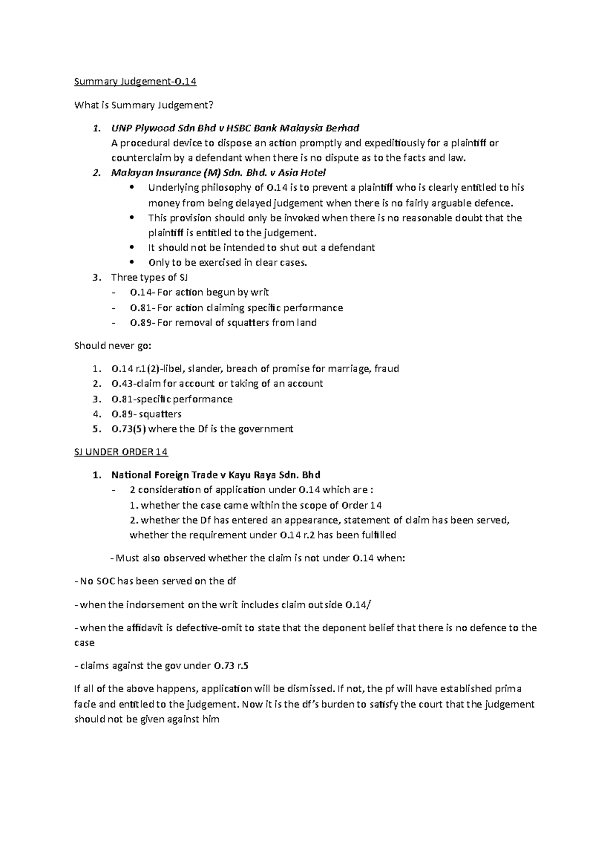 Summary Judgement - CIVIL PROCEDURE 2 - Studocu