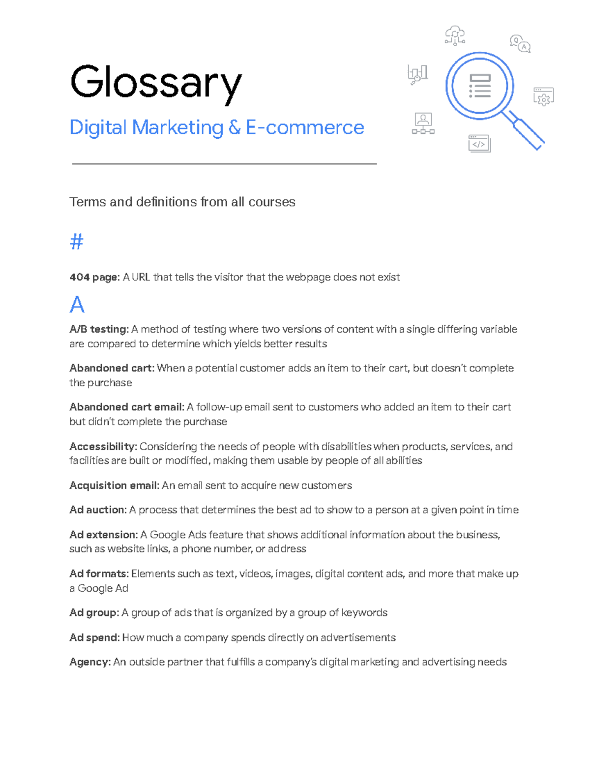 Digital Marketing & E-commerce Certificate Glossary - Google Docs ...