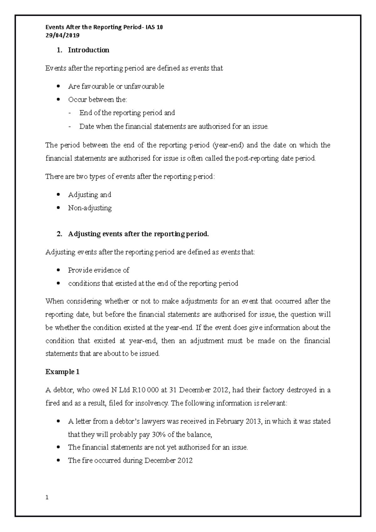 Events After Reporting Period - 29/04/ 1. Introduction Events after the ...