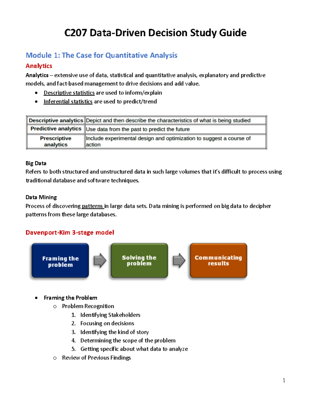 C207 Study Guide - C207 Data-Driven Decision Study Guide Module 1: The ...