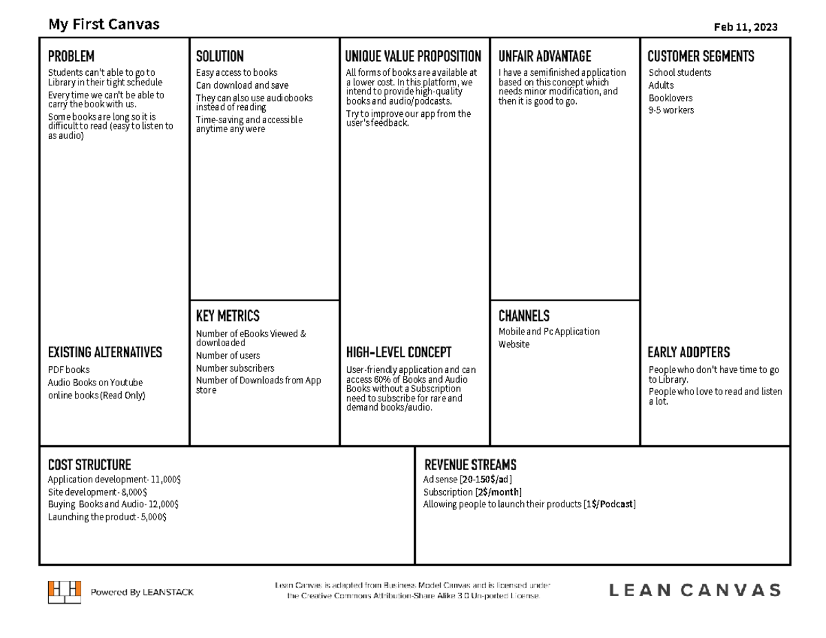 Leancanvas - hi every one - My First Canvas Feb 11, 2023 Students can't ...