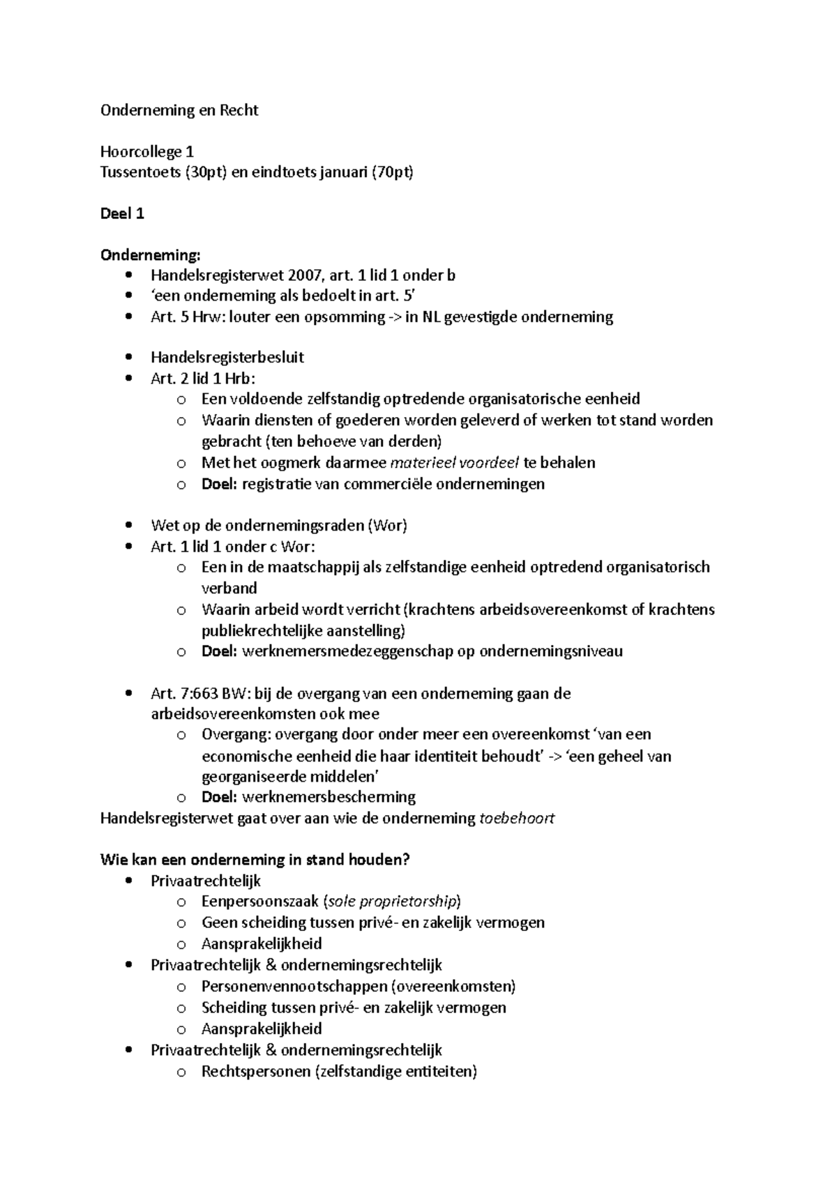 Onderneming En Recht Hoorcollege 1 - Onderneming En Recht Hoorcollege 1 ...