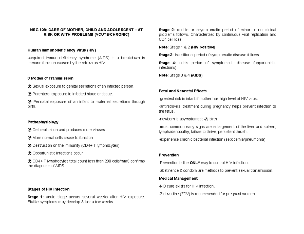 109 lec - reviewer 3 - PIH - NSG 109: CARE OF MOTHER, CHILD AND ...