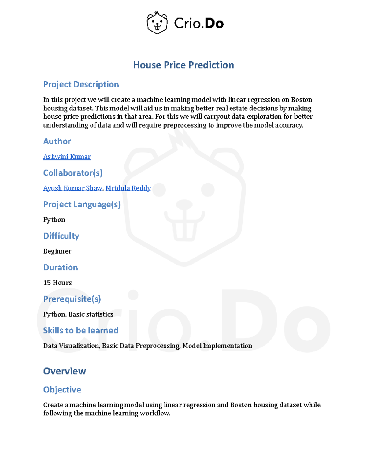 House Price Prediction - House Price Prediction Project Description In ...