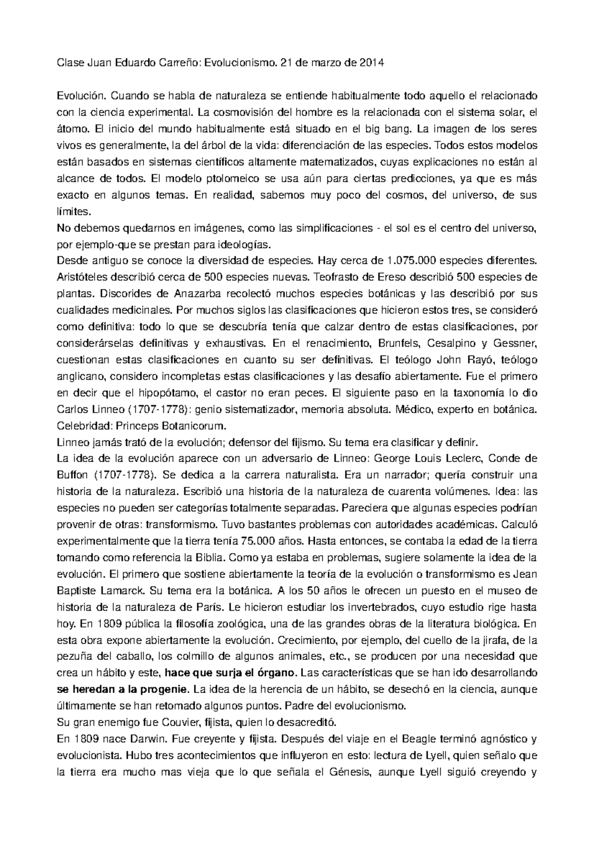 Apuntes Clase Evolucionismo Studocu