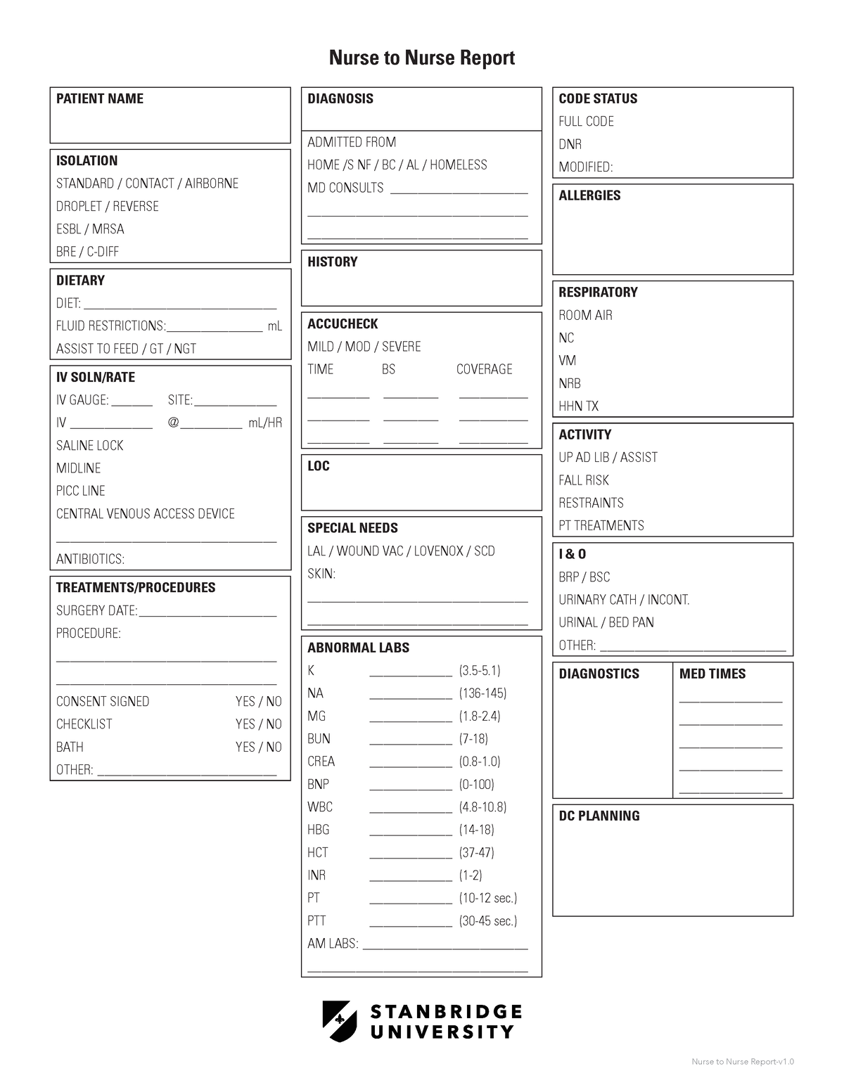 Nurse to Nurse Report-v1 - Nurse to Nurse Report Nurse to Nurse Report ...