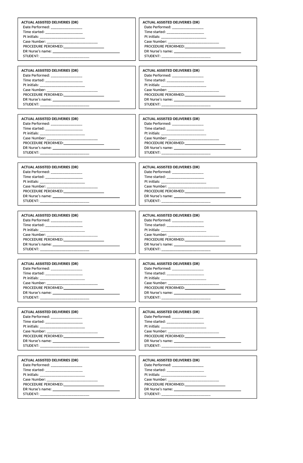 LR DR OB Forms - Handle, Assist, Newborn, During Interview - ACTUAL ...