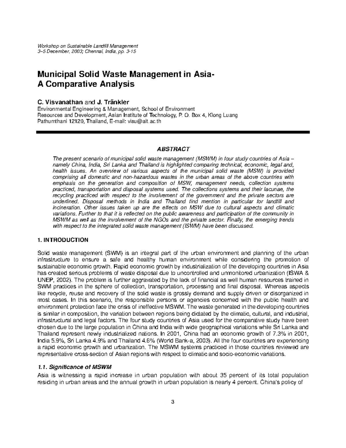 Municipal Solid Waste Management in Asia A Compara - Workshop on ...