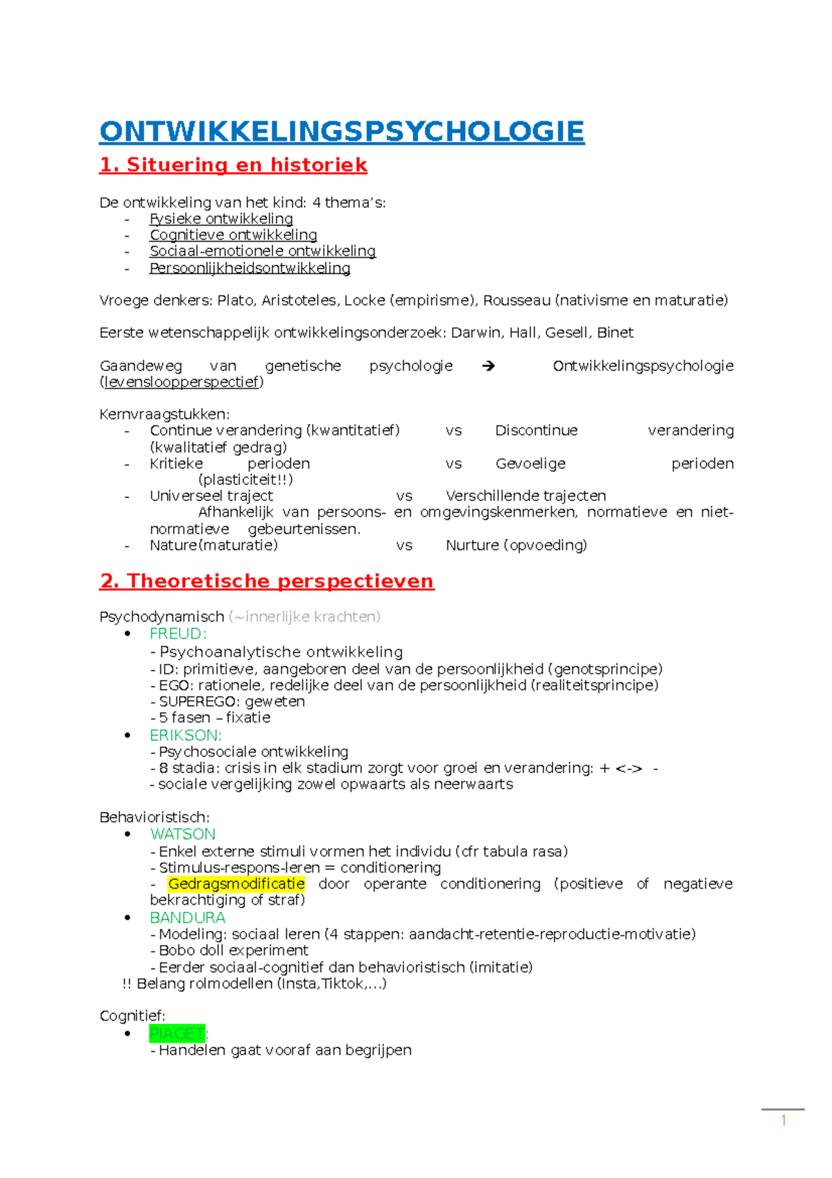 Ontwikkelingspsychologie - ONTWIKKELINGSPSYCHOLOGIE 1. Situering En ...