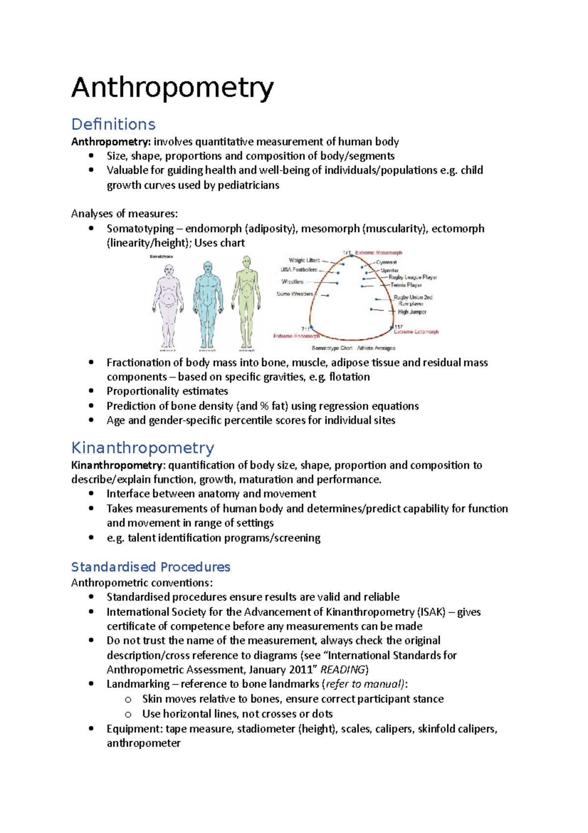 Anthropometry - Summary Clinical Biomechanics - Anthropometry ...