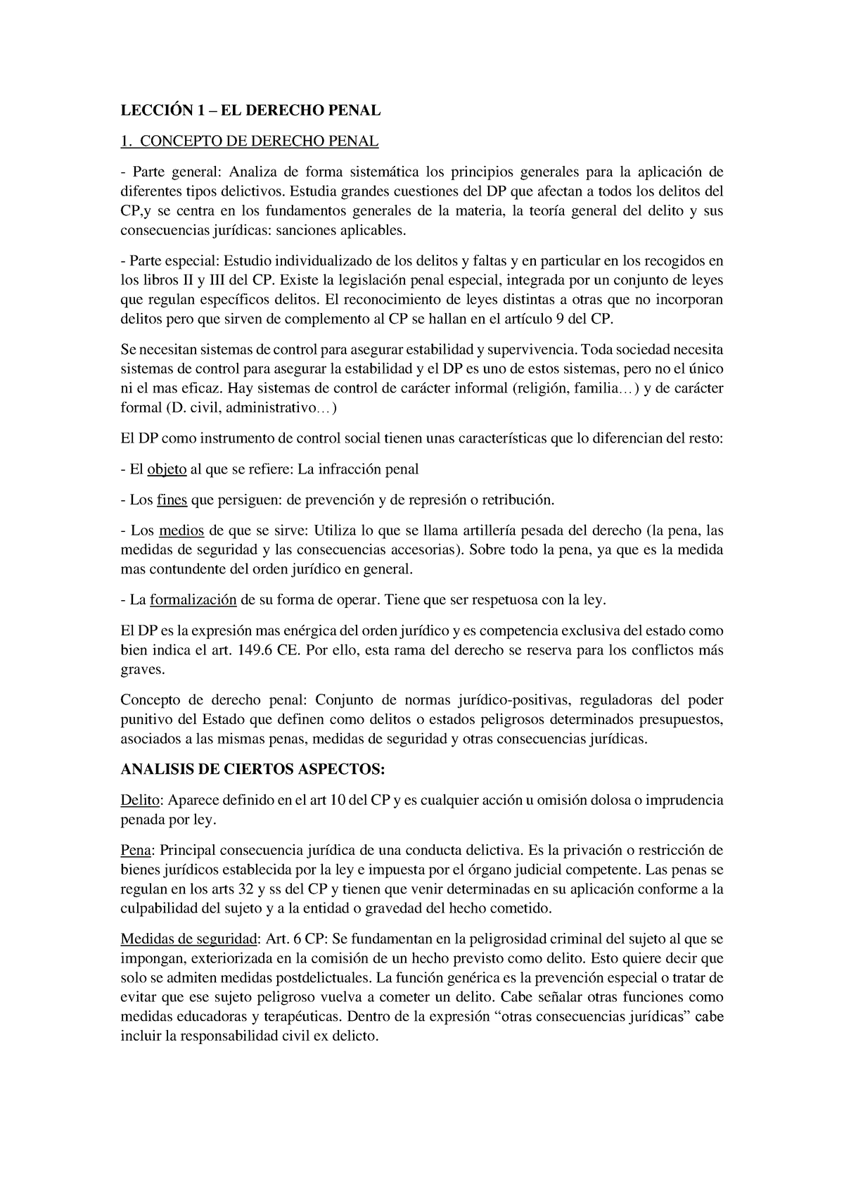 Resumen Derecho Penal Examenn - LECCIÓN 1 – EL DERECHO PENAL 1 ...