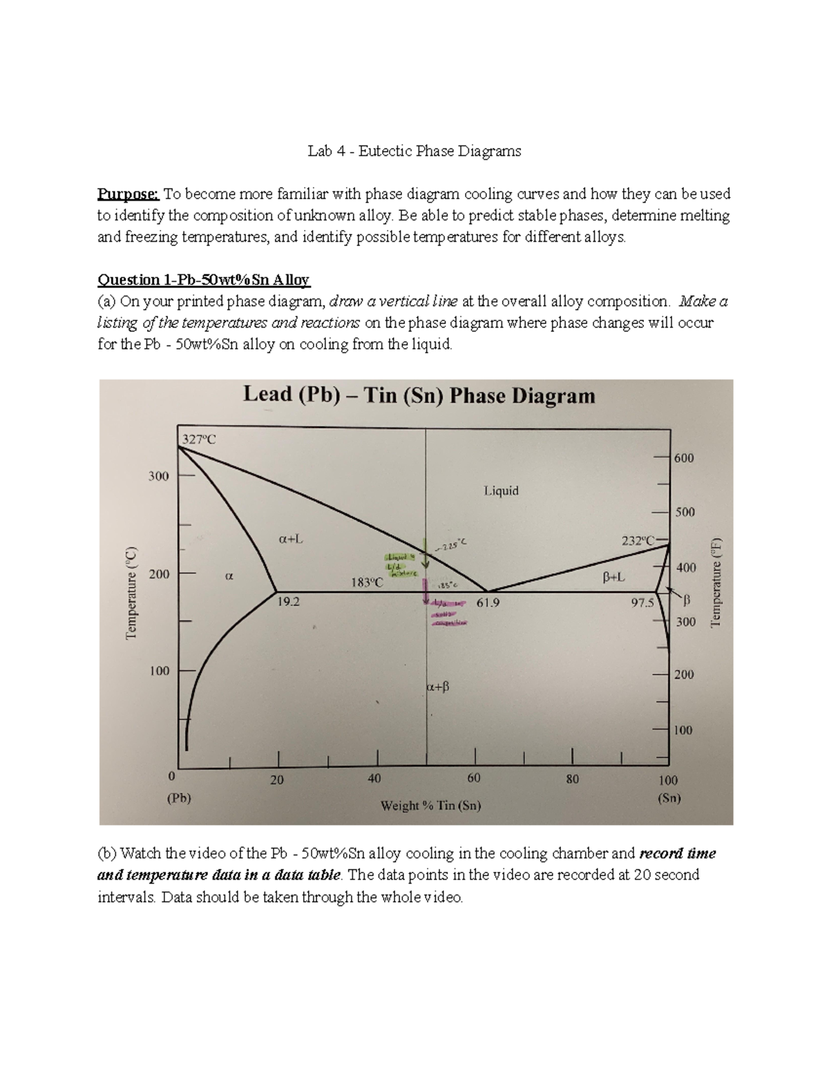 Lab 4 Eutectic Phase Diagrams - Lab 4 - Eutectic Phase Diagrams Purpose