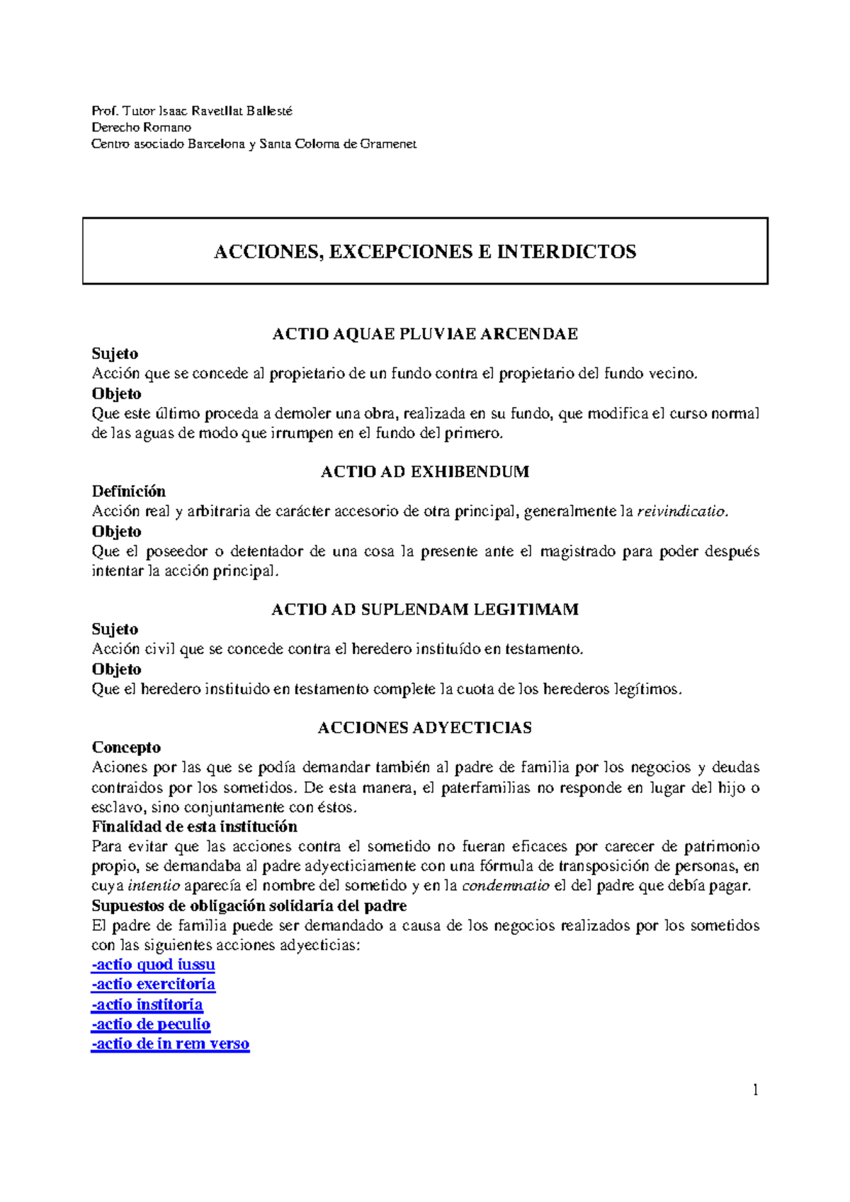 Do Romano- Acciones e Interdictos - Derecho Romano Centro asociado ...