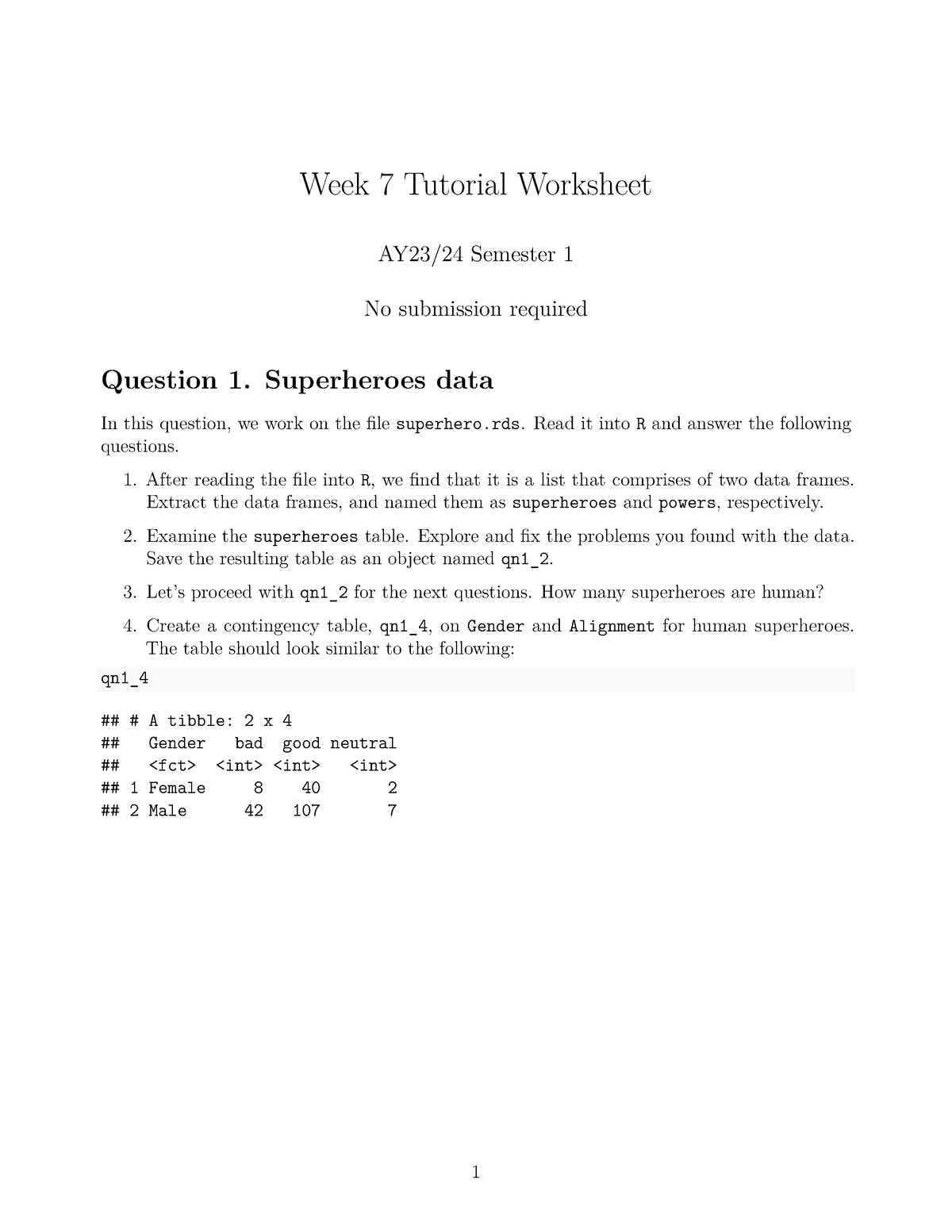 Tutorial Worksheet Wk7 - Week 7 Tutorial Worksheet AY23/24 Semester 1 ...