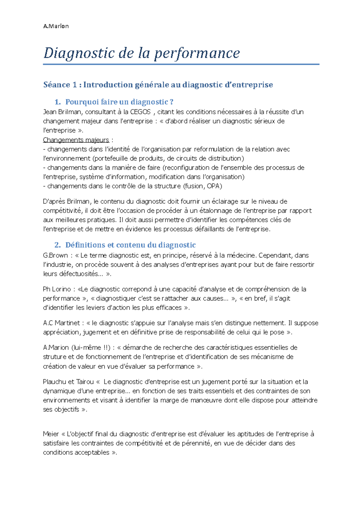 Diagnostic De La Performance - A Diagnostic De La Performance Séance 1 ...