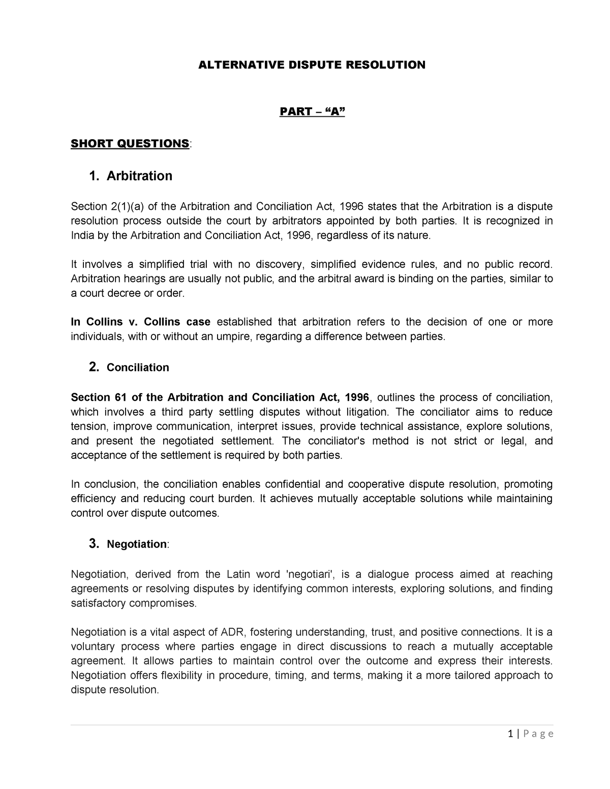 Alternate Dispute Resolutions - ALTERNATIVE DISPUTE RESOLUTION PART ...