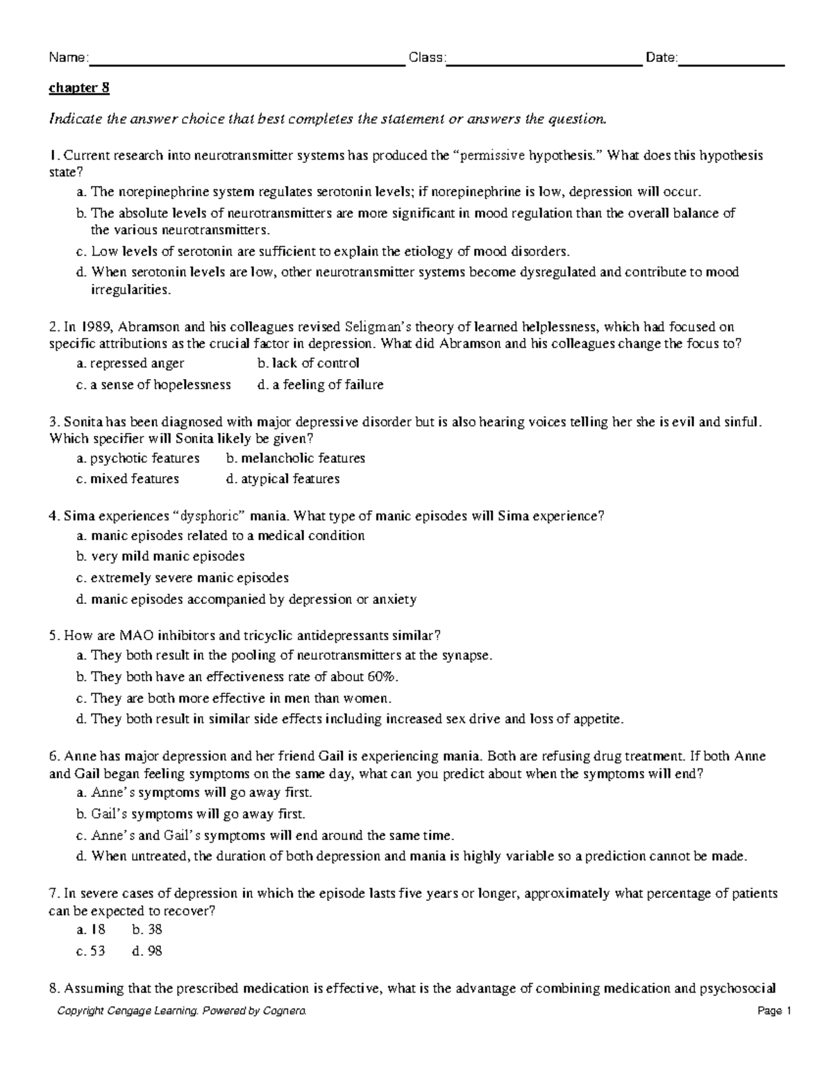 Chapter 8 - Class Notes - Chapter 8 Indicate The Answer Choice That ...