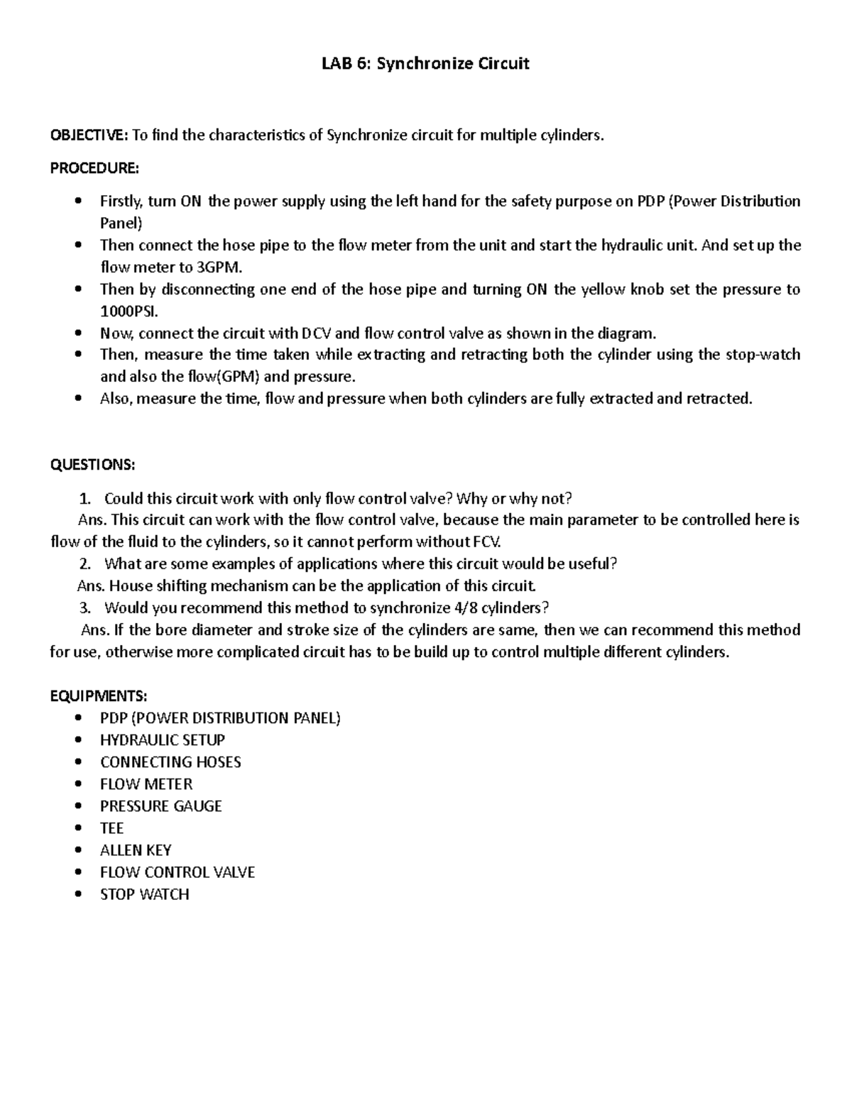 Synchronize Circuit PROCEDURE Firstly, turn ON the power supply using the left hand for the