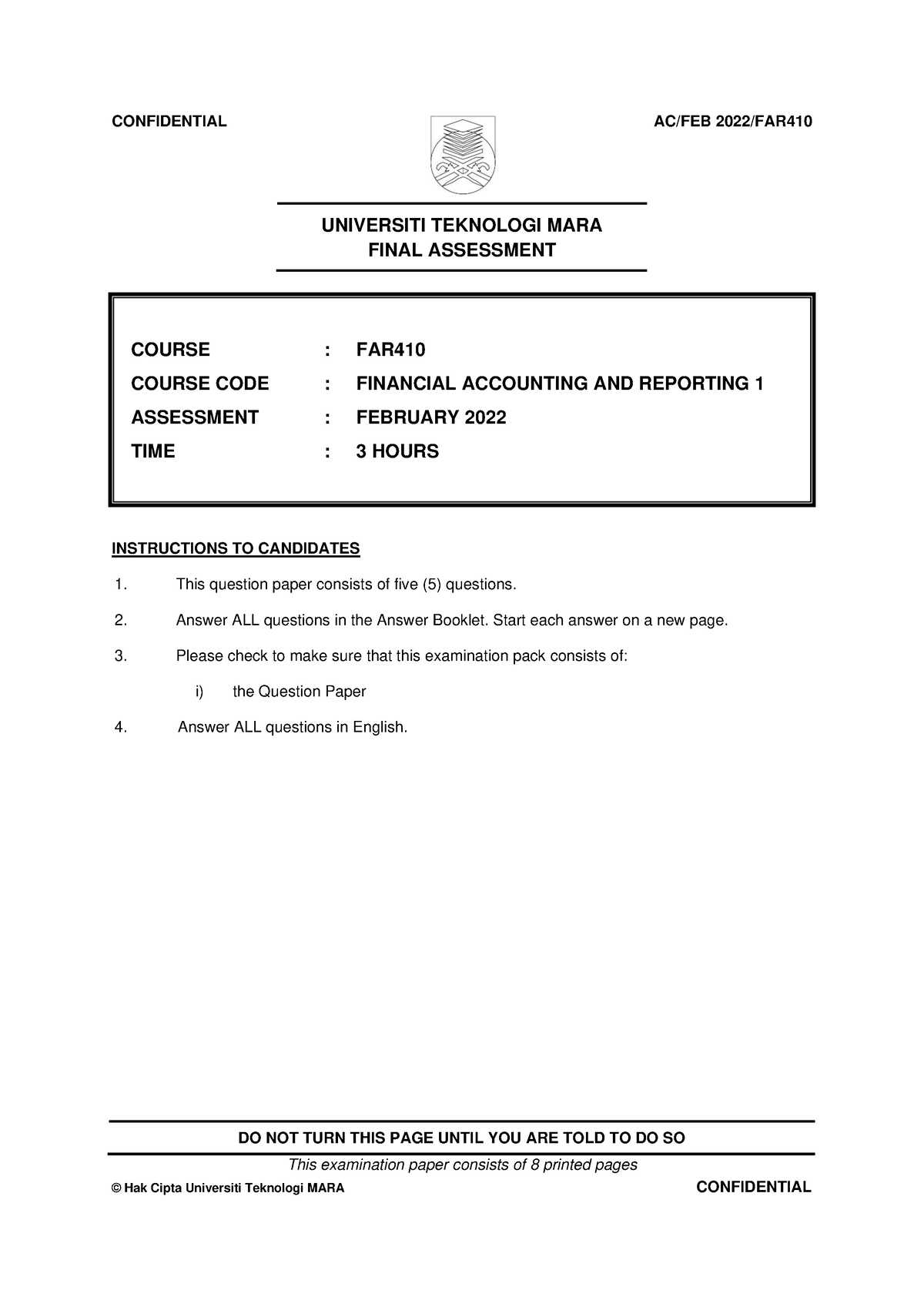 FAR410 Q SET1 - FEB 2022 - UNIVERSITI TEKNOLOGI MARA FINAL ASSESSMENT ...