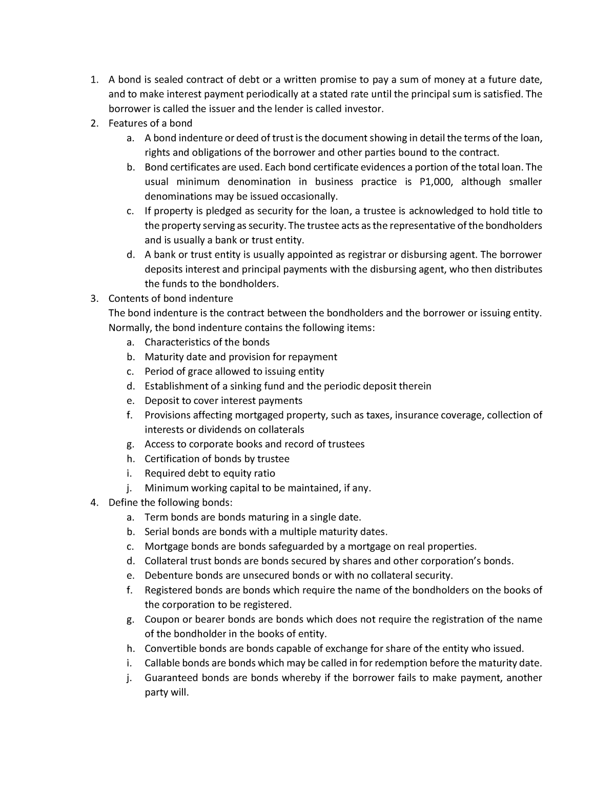 Bonds - theoretical questions - A bond is sealed contract of debt or a ...