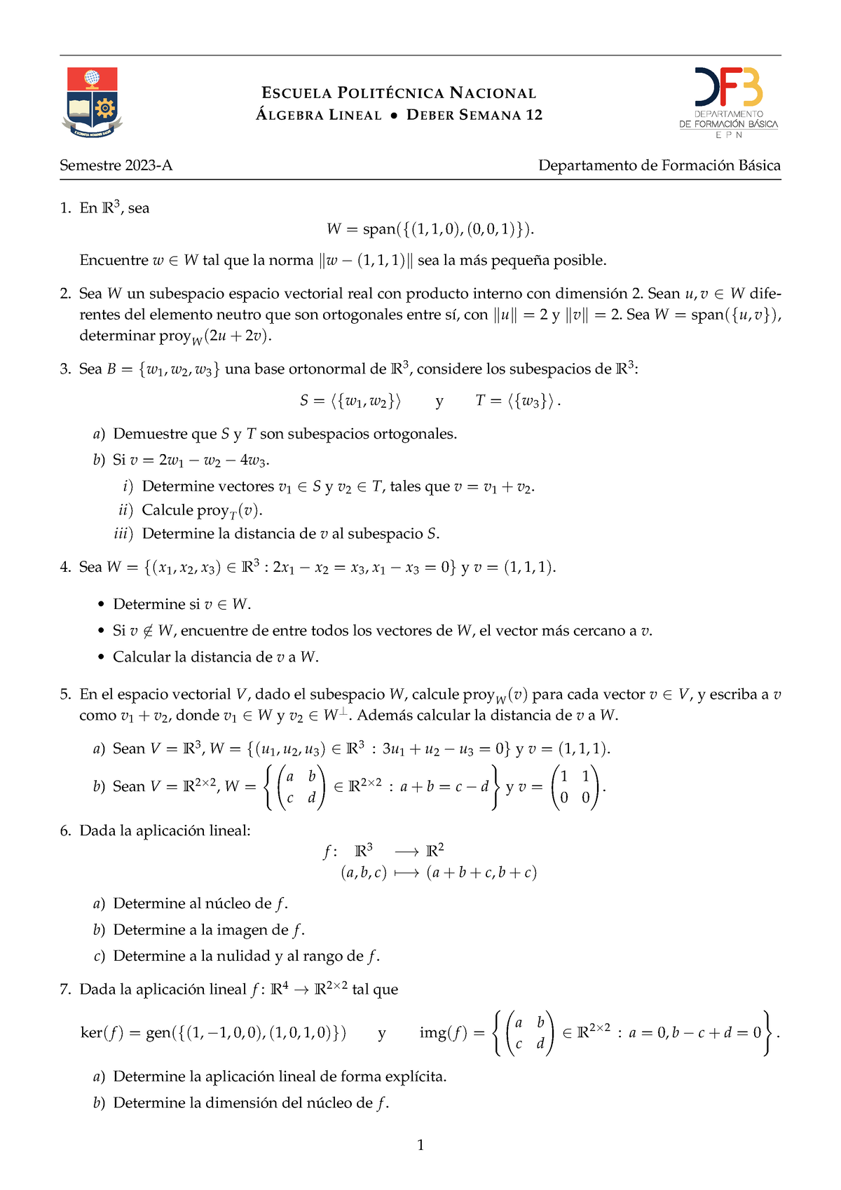 Semana 12 Algebra Lineal - ESCUELA POLITÉCNICA NACIONAL ÁLGEBRA LINEAL ...