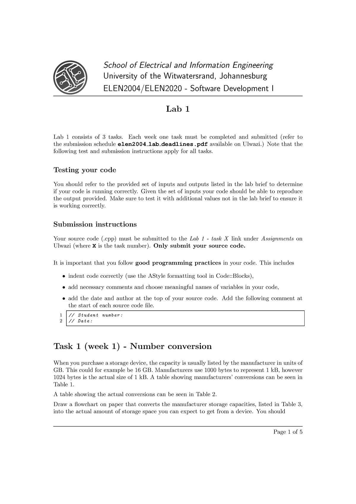 Lab 01 - Logic And Control - School Of Electrical And Information ...