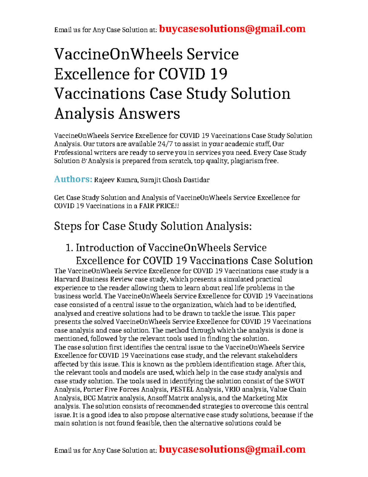 Case Solution VaccineOnWheels Service Excellence for Covid 19 ...
