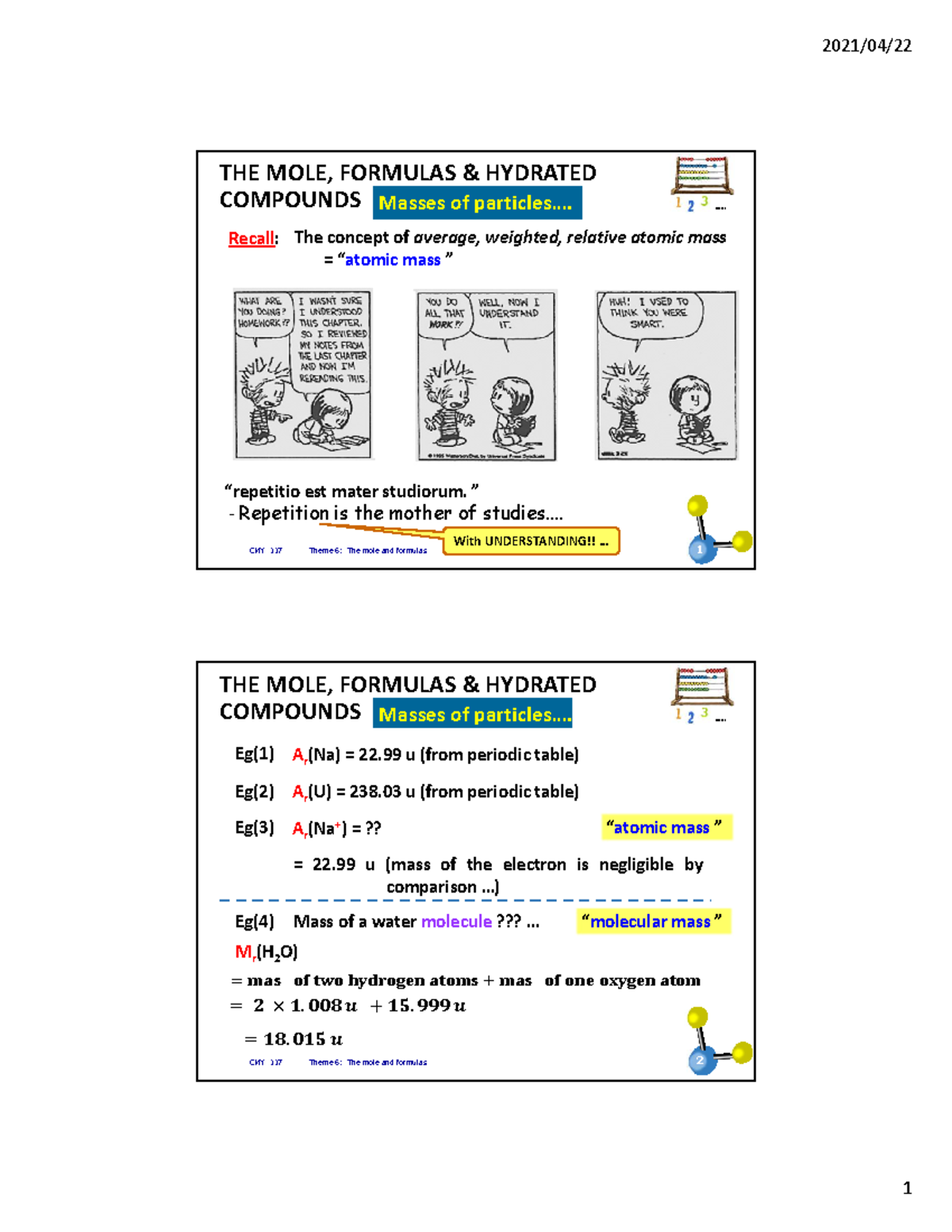 Theme 6 The Mole and Formulae Colour - THE MOLE, FORMULAS & HYDRATED ...