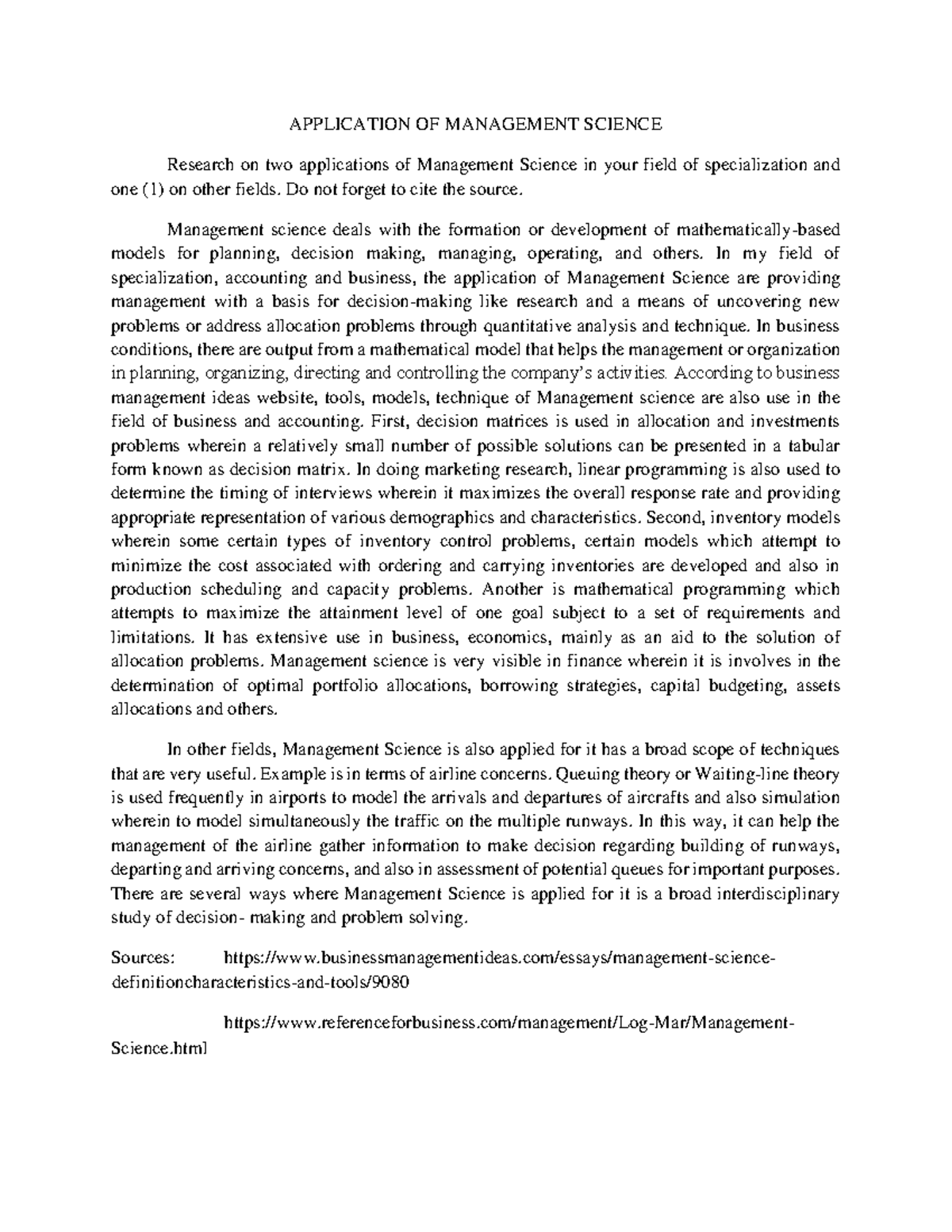 Application of Management Science At home 2021 - APPLICATION OF ...