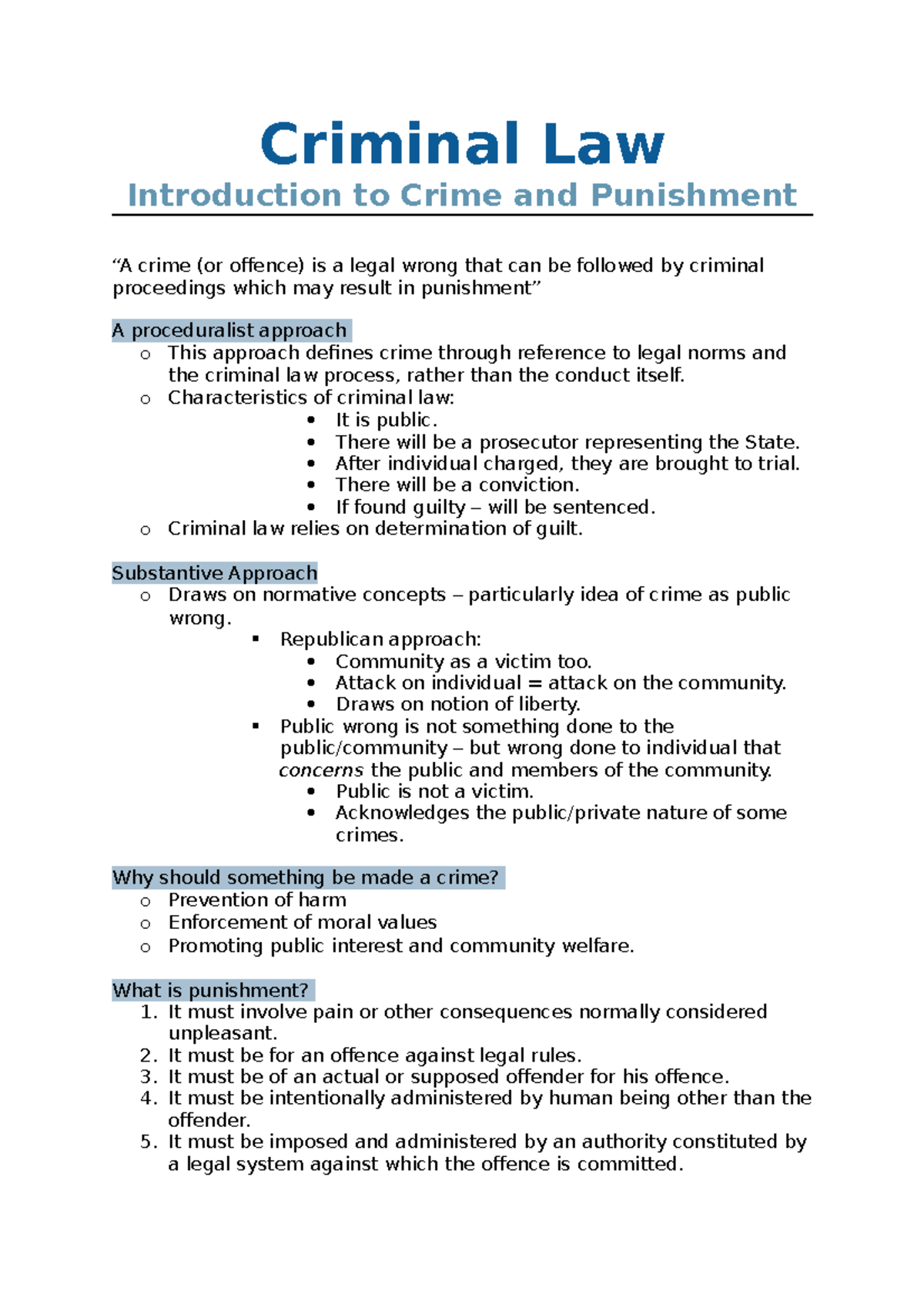 Criminal Law - Criminal Law Introduction to Crime and Punishment “A ...