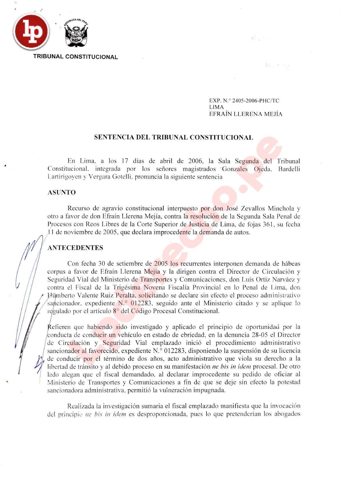 Exp 2405 2006 PHC Lima - derechlo - .. ,' TRIBUNAL CONSTITUCIONAL E XP ...