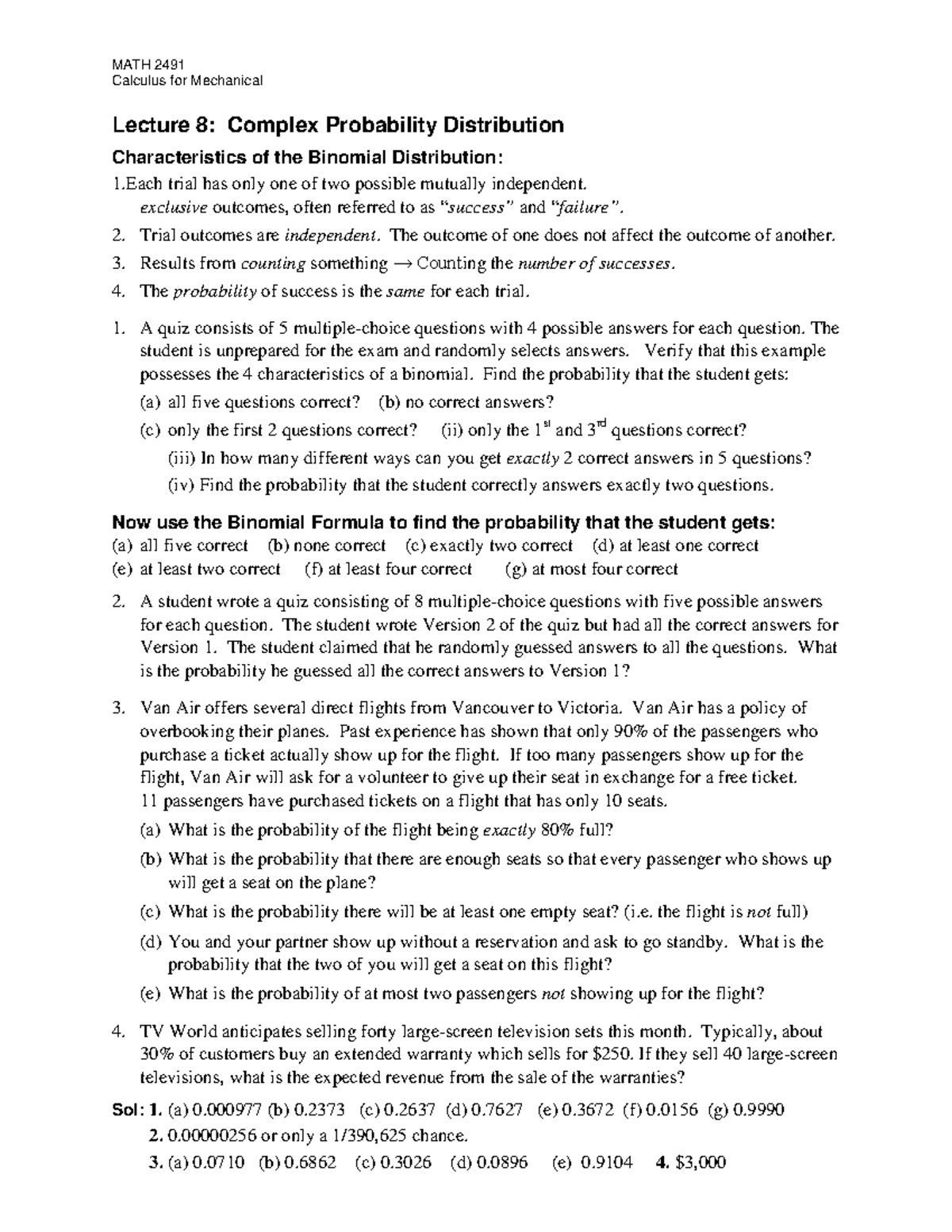 Lecture 8-2491 - Calculus for Mechanical Lecture 8: Complex Probability ...