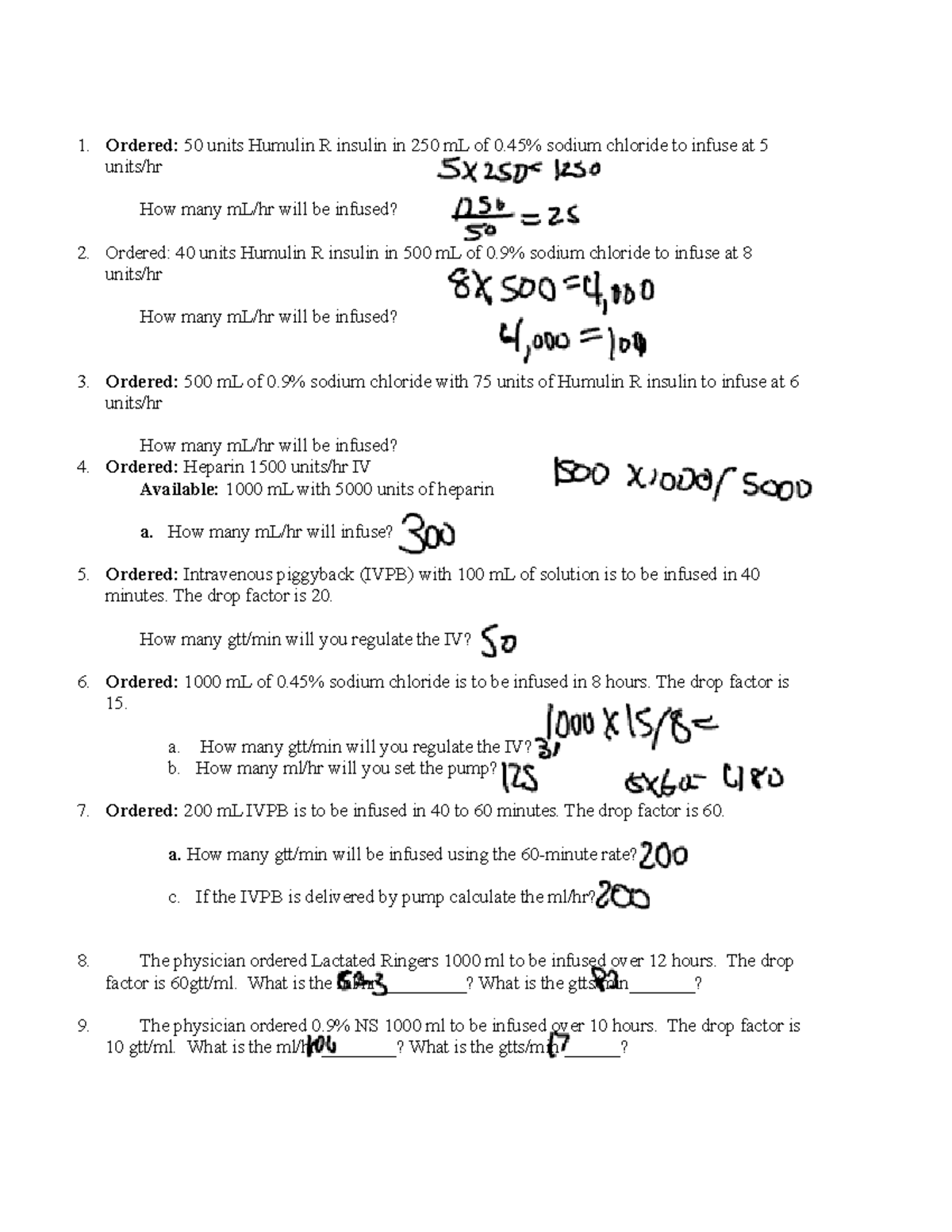 Drug Calculation Practice Problems and answers 1 copy - Ordered: 50 ...