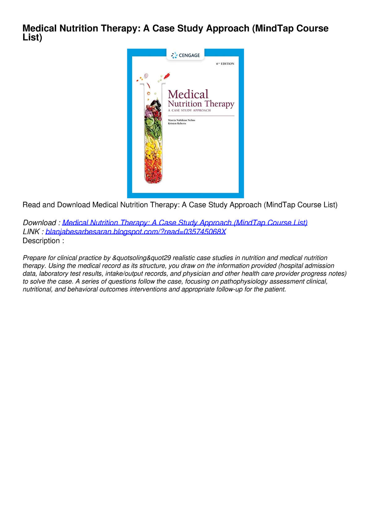 medical nutrition therapy a case study approach 6th edition