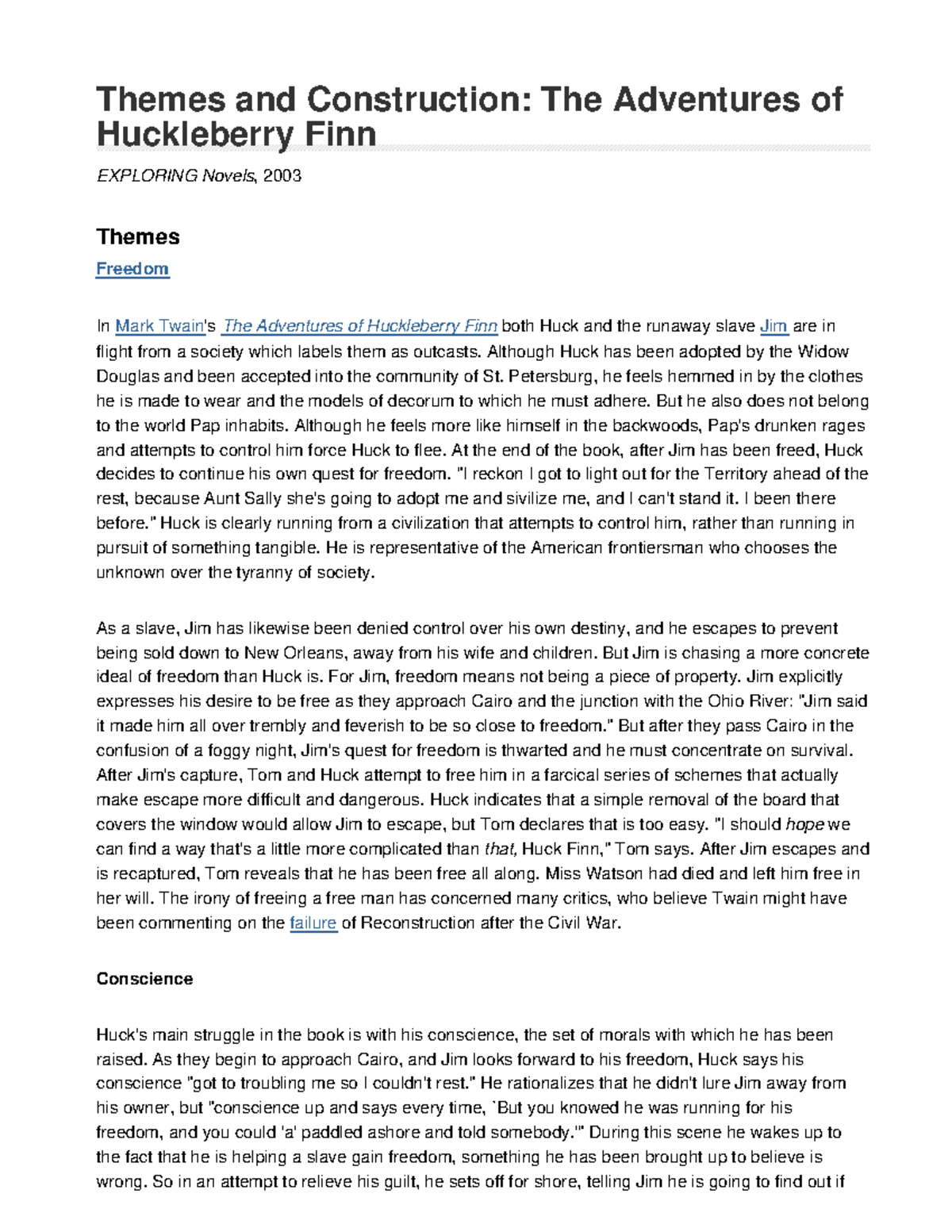 Hukkleberry finn Construction Themes and Construction The Adventures