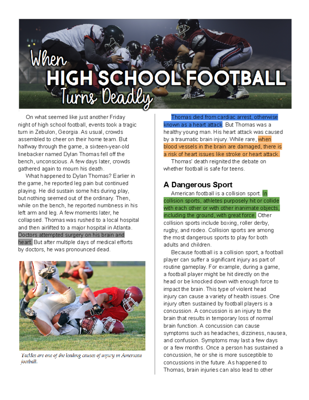 8.20 Football Dangers 1 On what seemed like just another Friday night of high school football