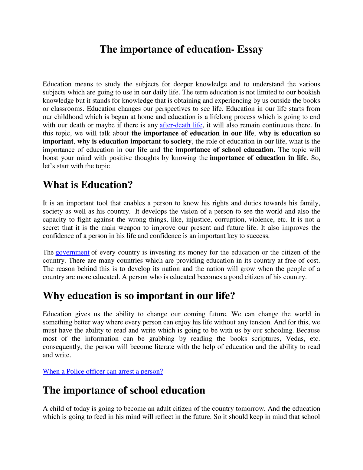 essay on importance of education 150 words