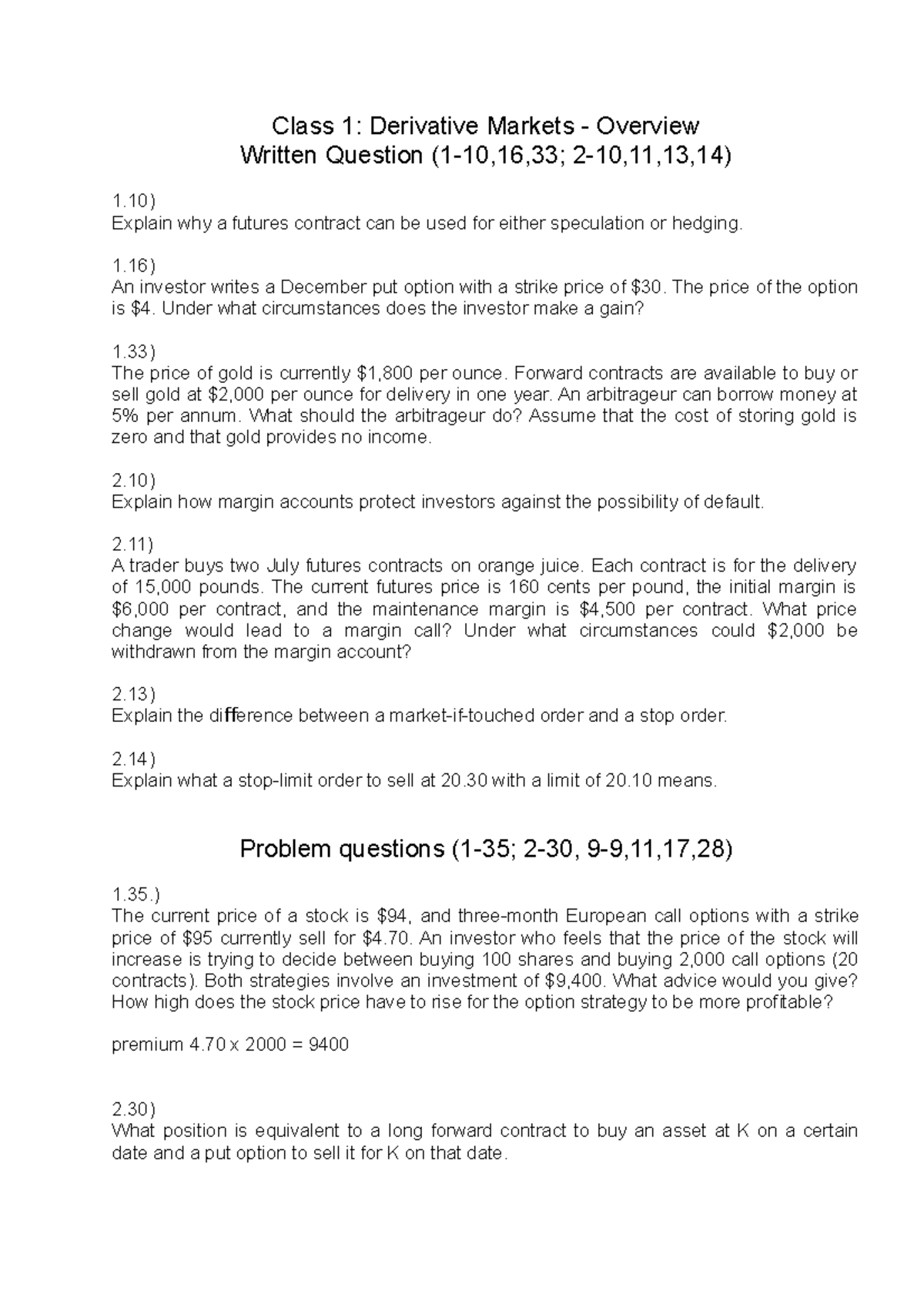 Class 1 Derivative Markets - Overview - Class 1: Derivative Markets ...