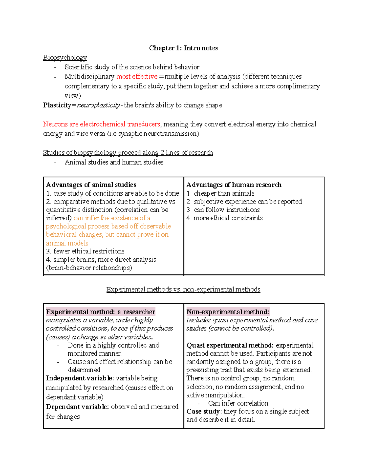 Midterm 1 review - Chapter 1: Intro notes Biopsychology Scientific ...