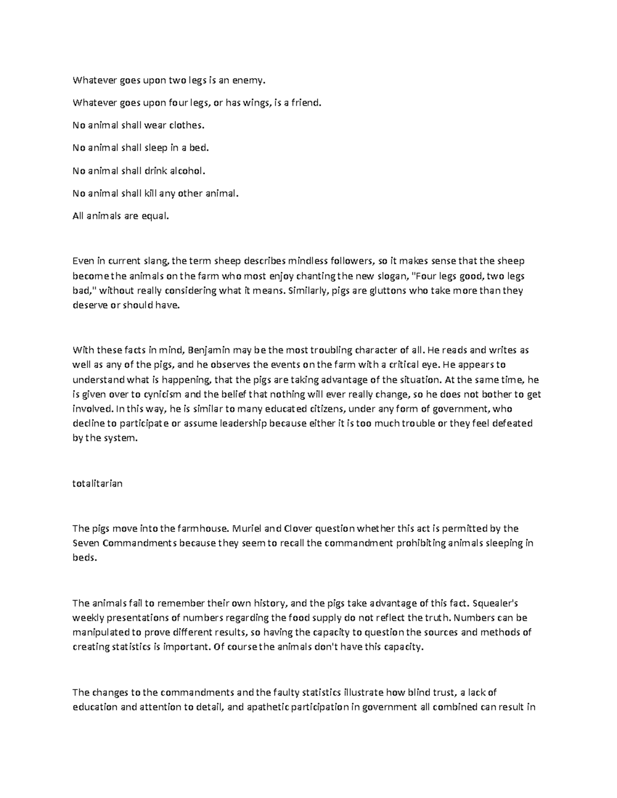 LIT Animal Farm notes Whatever goes upon two legs is