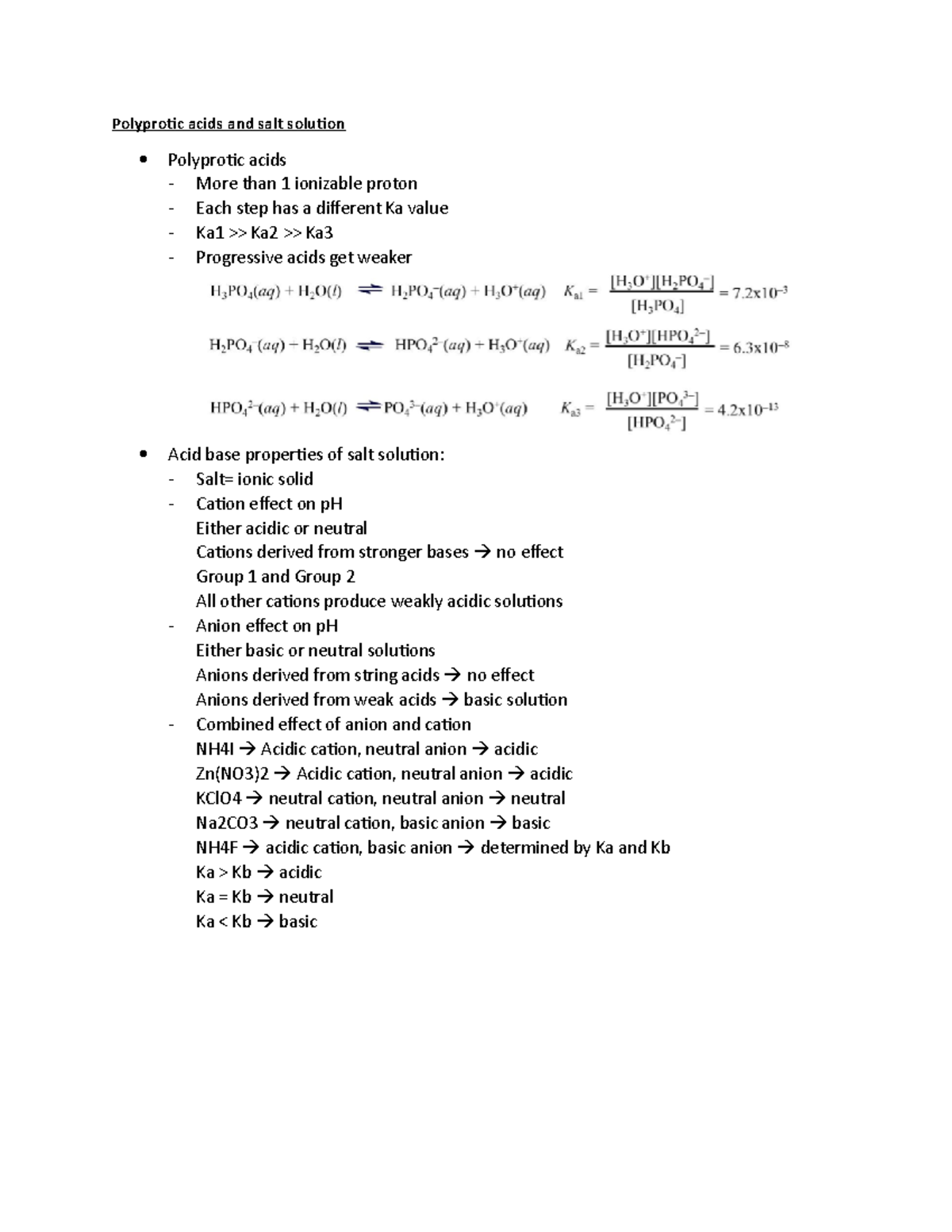 Lecture 13 Polyprotic acids and salt solution - Polyprotic acids and ...