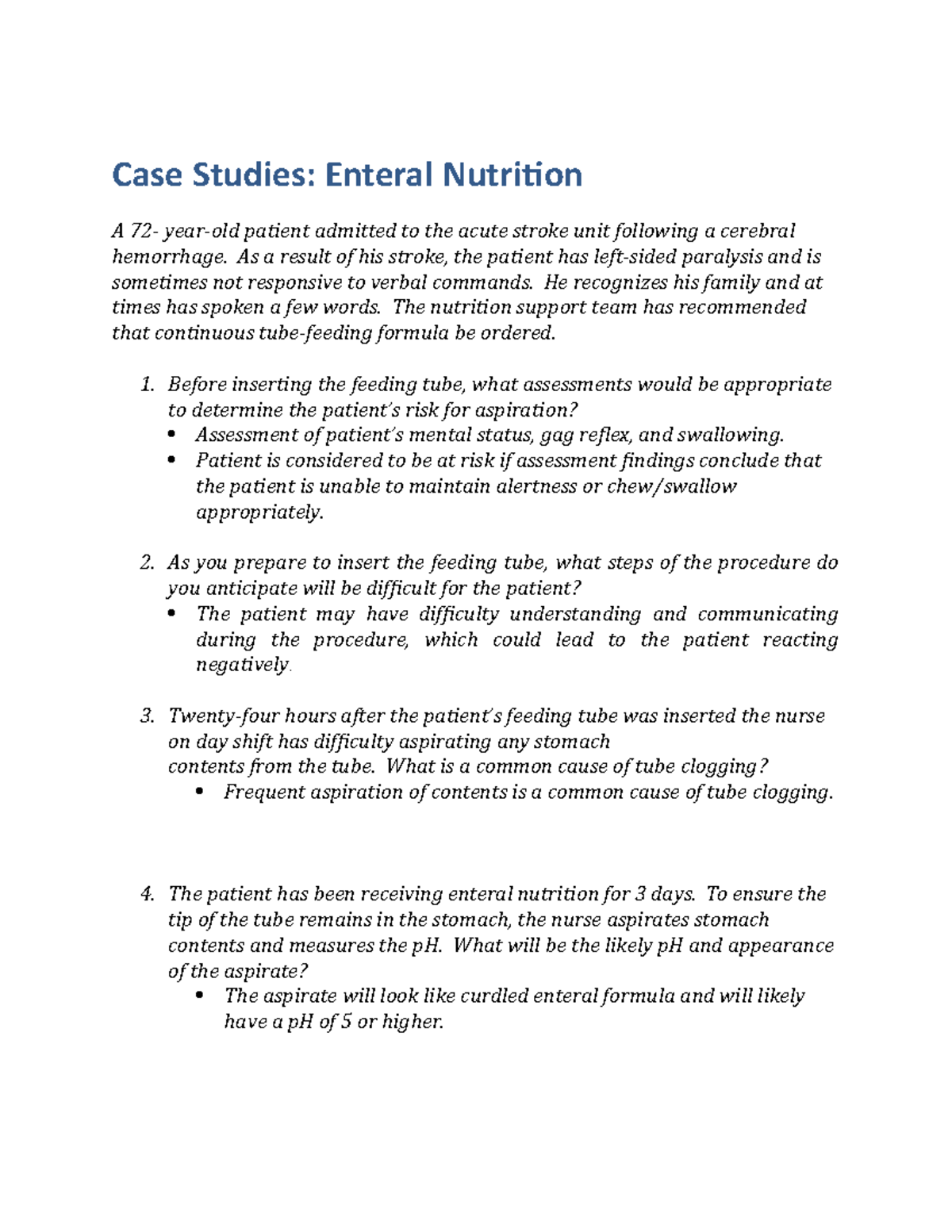 case study enteral nutrition