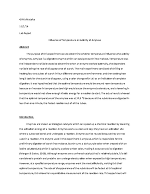 Lab Report Bio - Lecture notes 1-10 - Inhibition of Catechol Oxidase ...