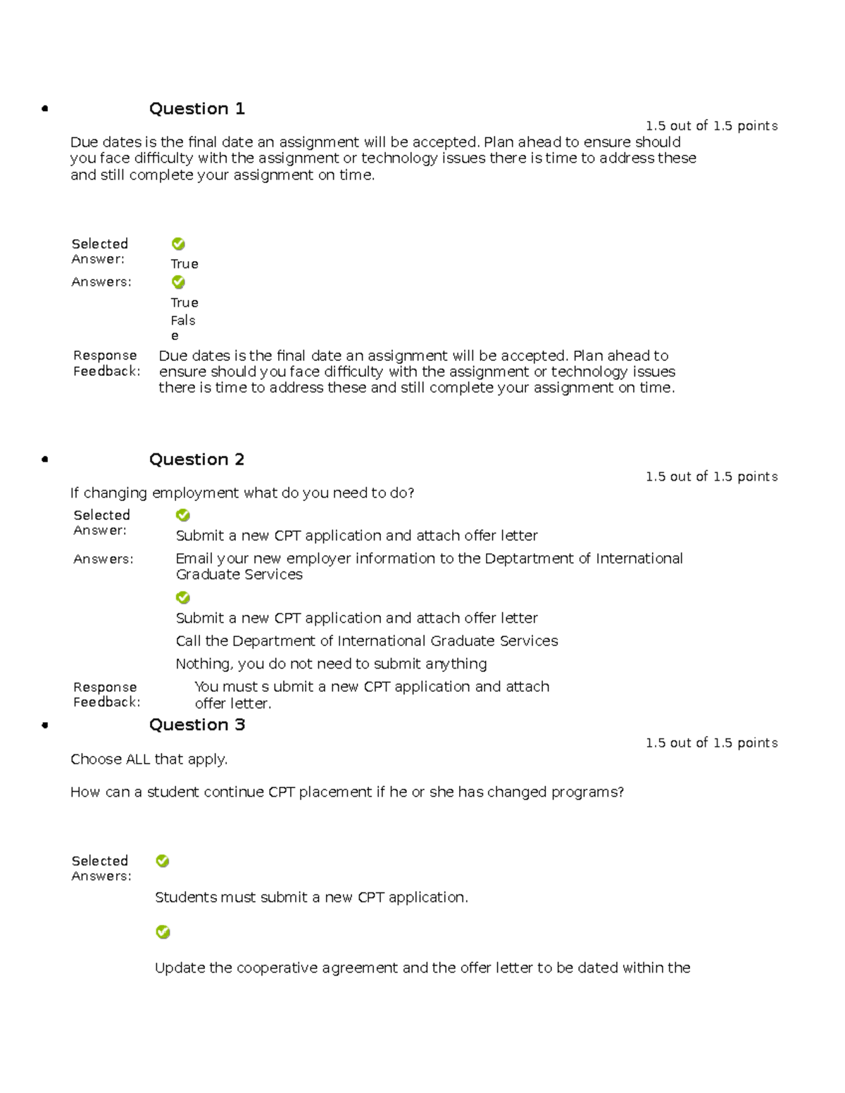 CPT Quiz Important - CPT module - Question 1 1 out of 1 points Due ...