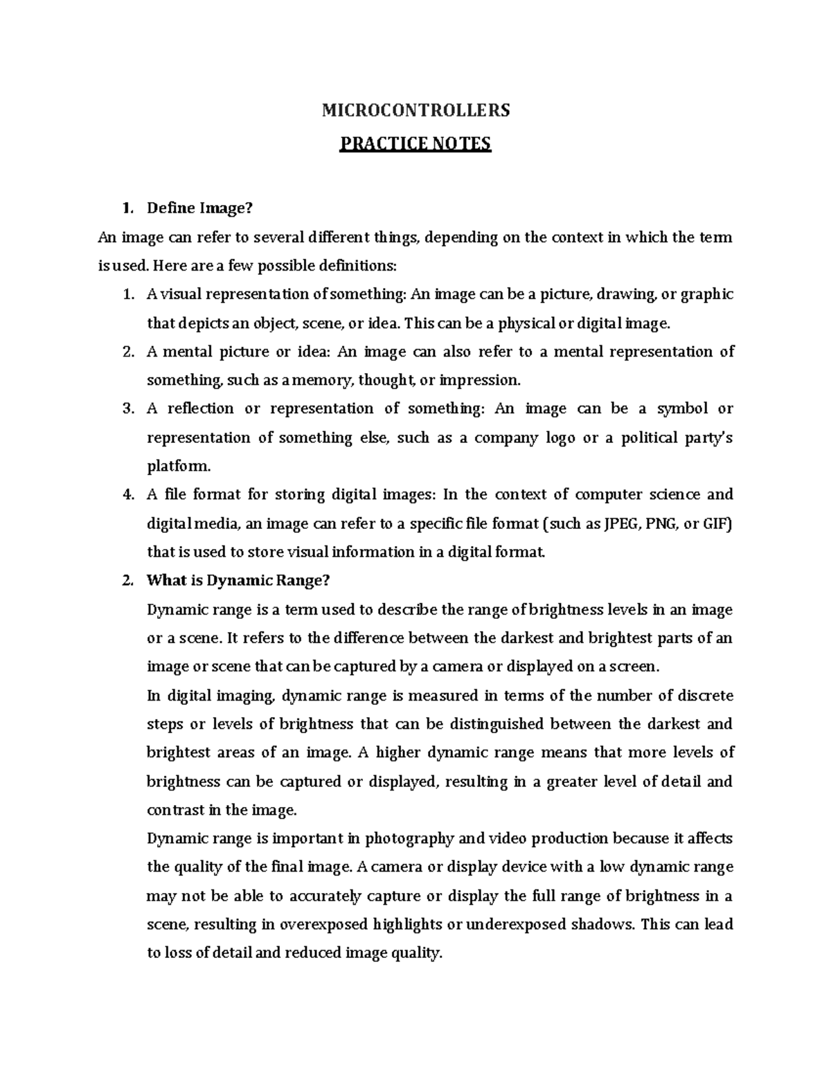 Microcontrollers Practice Notes 1 - MICROCONTROLLERS PRACTICE NOTES ...