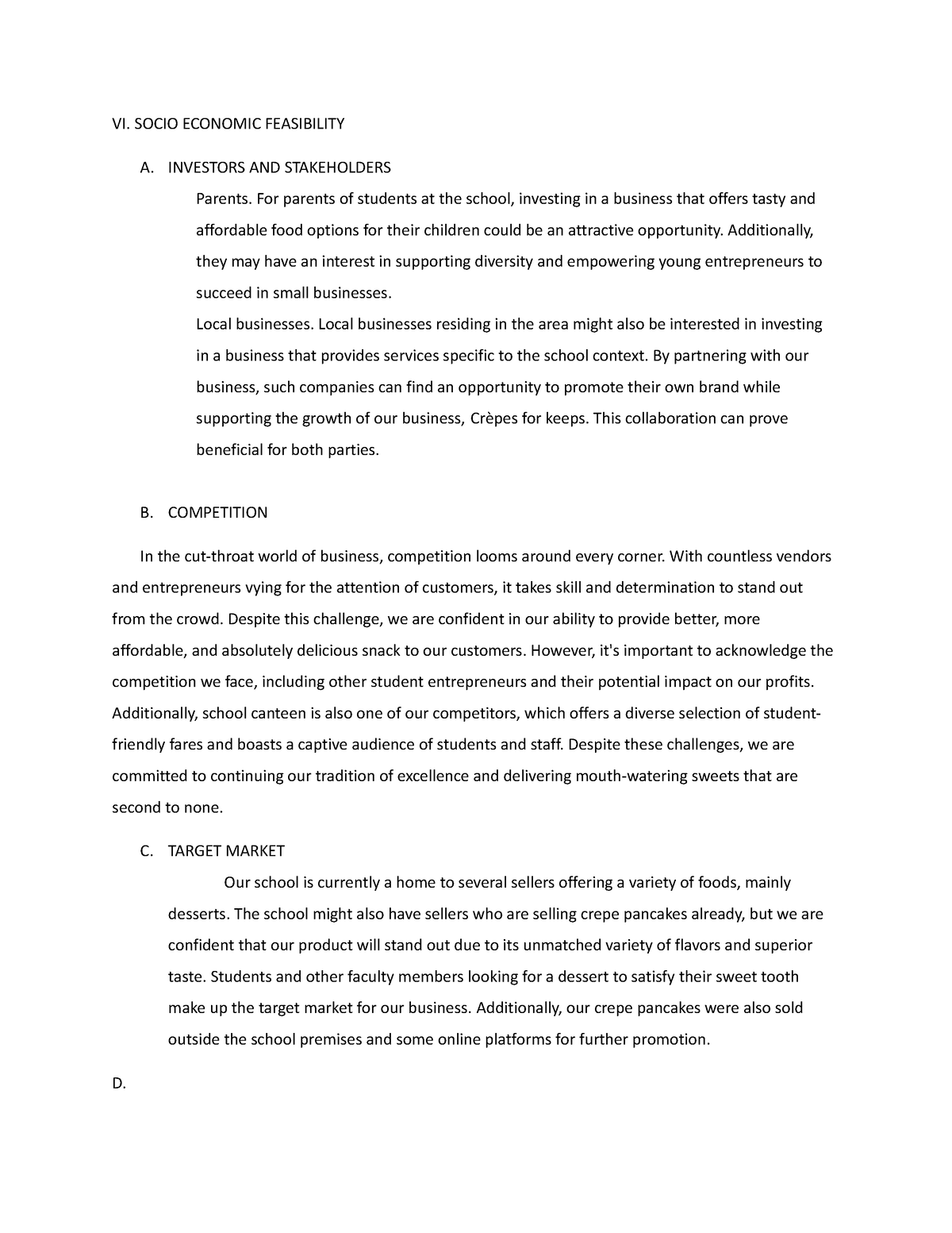 socio economic feasibility in business plan example