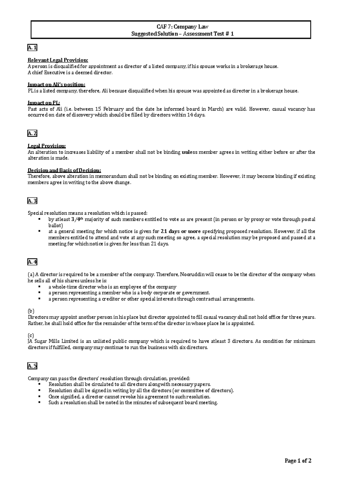Null-5 - notes - CAF 7 : Company Law Suggested Solution – Assessment ...