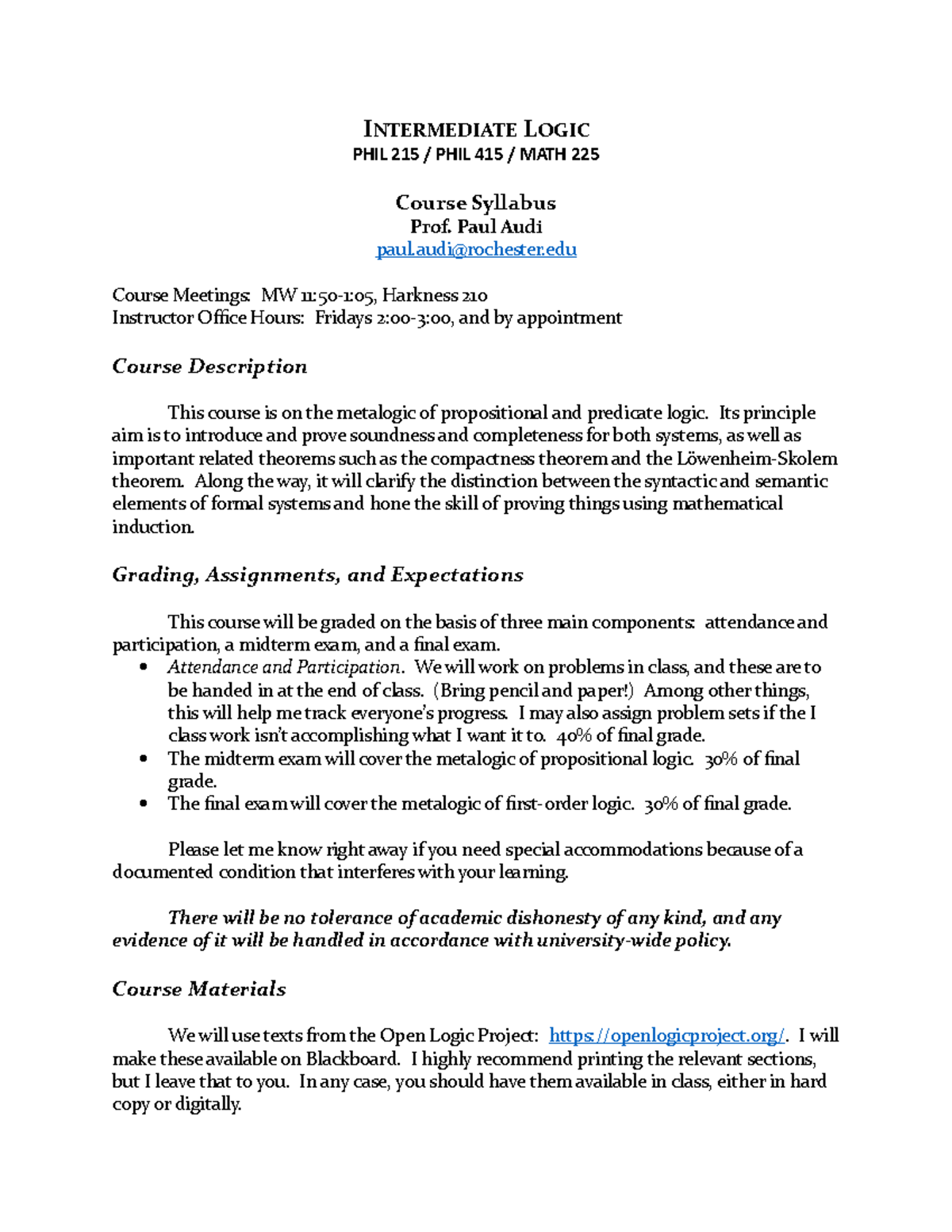 PHIL 215 Syllabus Spring 2023 - INTERMEDIATE LOGIC PHIL 215 / PHIL 415 ...